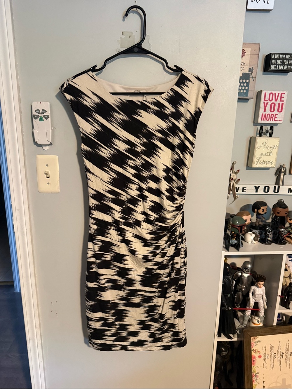 LOFT Black and White Abstract Midi Dress